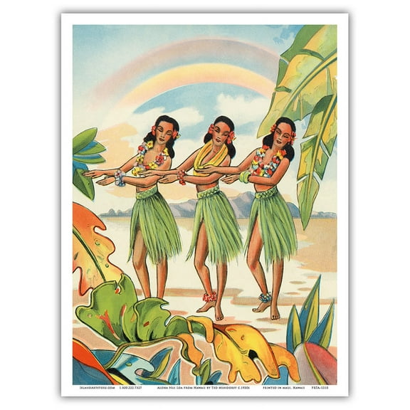 Aloha Nui Loa from Hawaii - Hula Girls - Vintage Hawaiian Airbrush Art by Ted Mundorff c.1930s - Master Art Print (Unframed) 9in x 12in