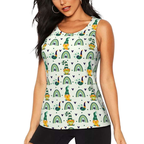 Balery St. Patrick's day Camiseta sin mangas estampada ligera para mujer, tops de entrenamiento sin mangas, camisetas de yoga transpirables de secado rápido.-Small
