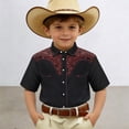 thumbnail image 2 of VNKIDY Boys Kids Western Style Floral Embroidered Shirt Short Sleeve Button Down Cowboy Shirt For Casual And Party Wear Black 8-9 Years, 2 of 4
