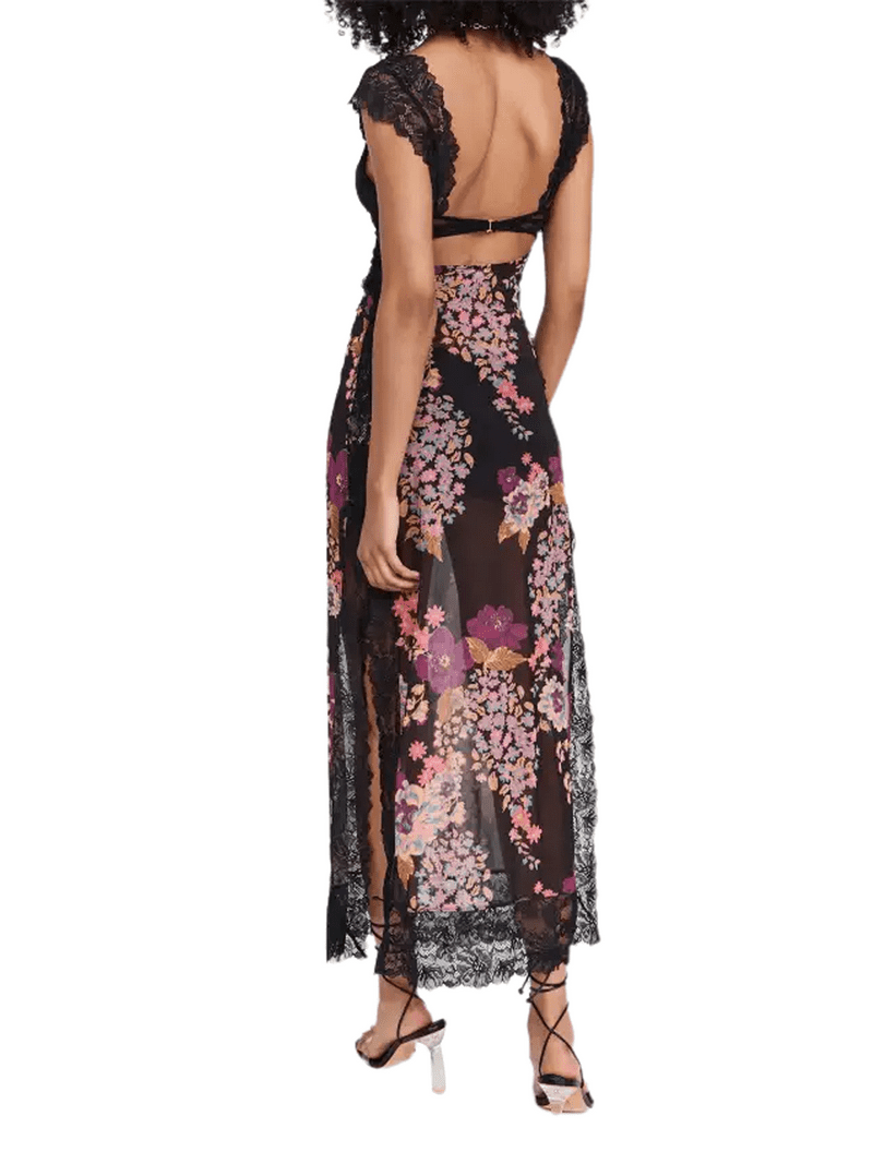 green emerald velvet dress Belle Flower Patchwork Dress – Women's Floral Lace Long Maxi Dress, Backless Flowy Summer Outfit, L by Nordic Peace main image 1
