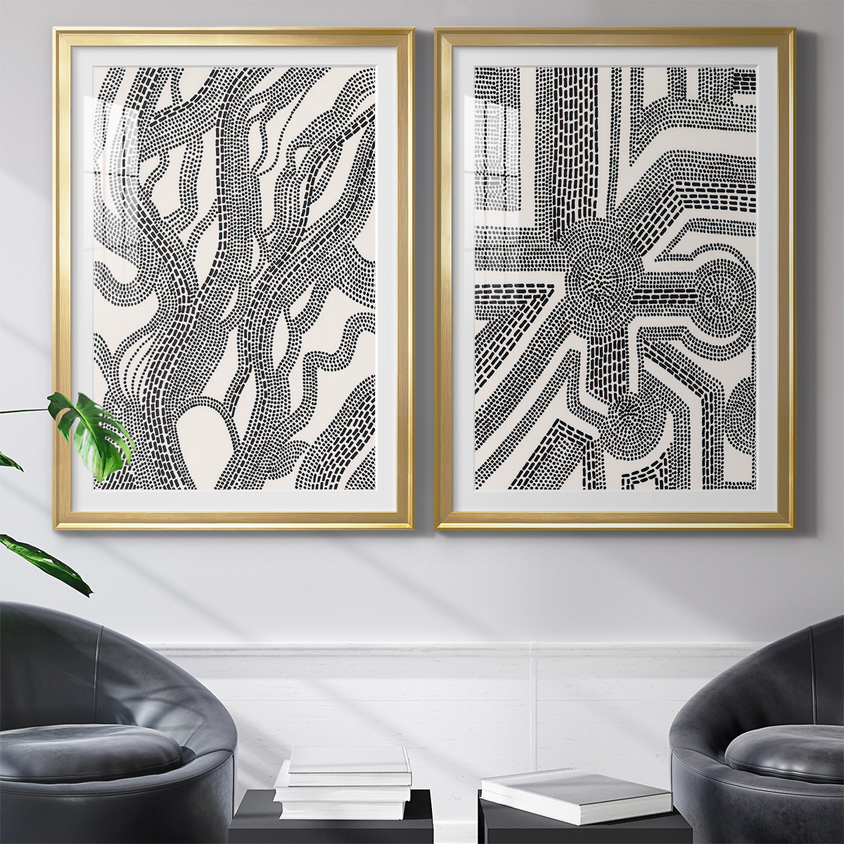 Wexford Home Dots and Dashes I Premium Framed Print, 22.5" x 30.5" - Ready to Hang, Gold (Set of 2)