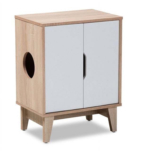 Baxton Studio Maison pour Chat en Bois à 2 Portes Finition Chêne