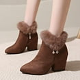 thumbnail image 2 of Women's Booties, Pointed Toe Suede Ankle Boots with Chunky Heel and Rhinestone Detail for Fall Winter Fashion, 2 of 9