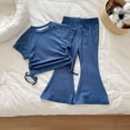 thumbnail image 5 of Childrens Outfits Elastic Short Sleeve Top Flared Pants Two Piece Girls Clothing,Blue,Size 5 -6 Years, 5 of 5