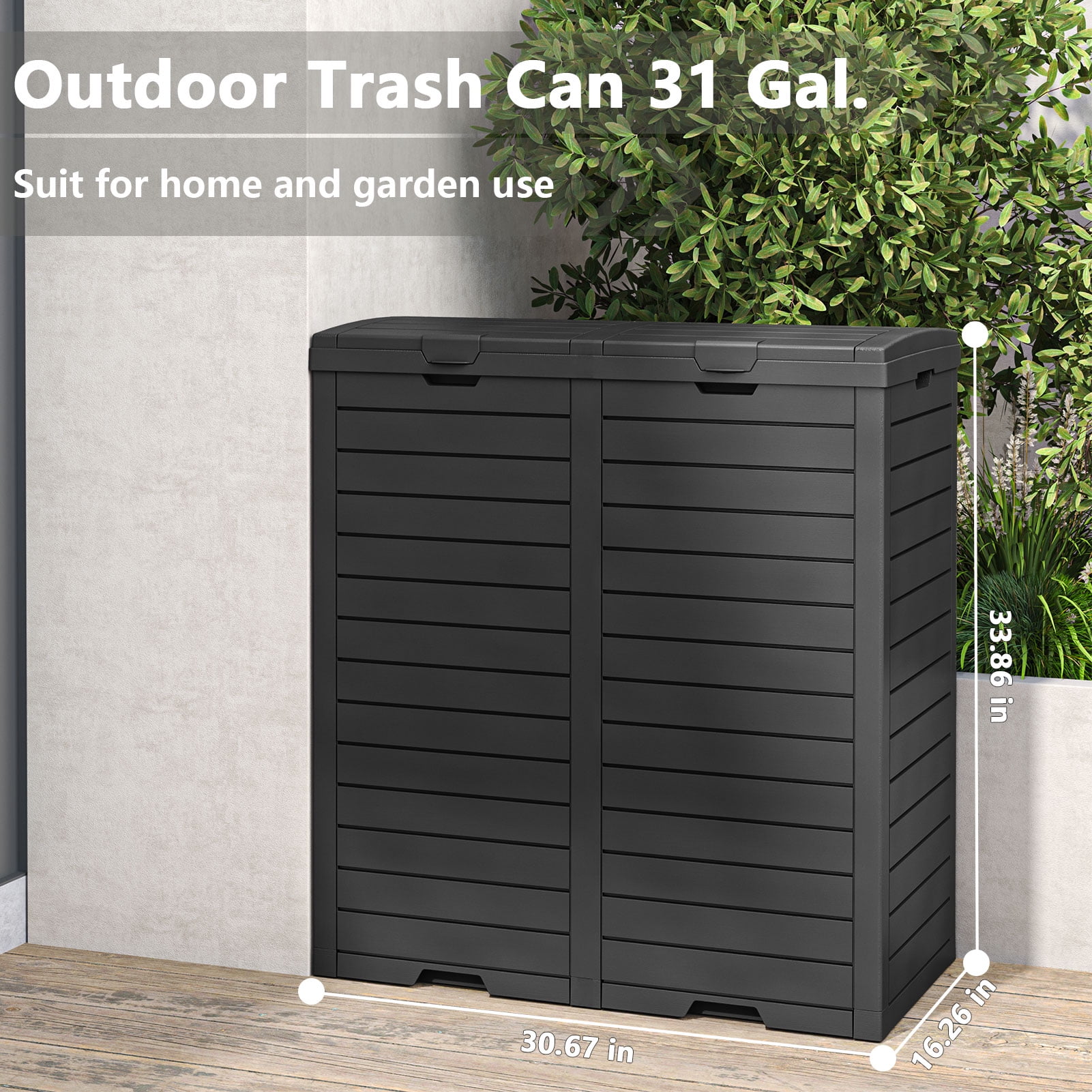 LHBcraft 62 Gallon Outdoor Trash Can, Waterproof Garbage Can with Tiered Lid and Drip Tray, Resin Outside Trash Bin for Patio, Backyard, Deck
