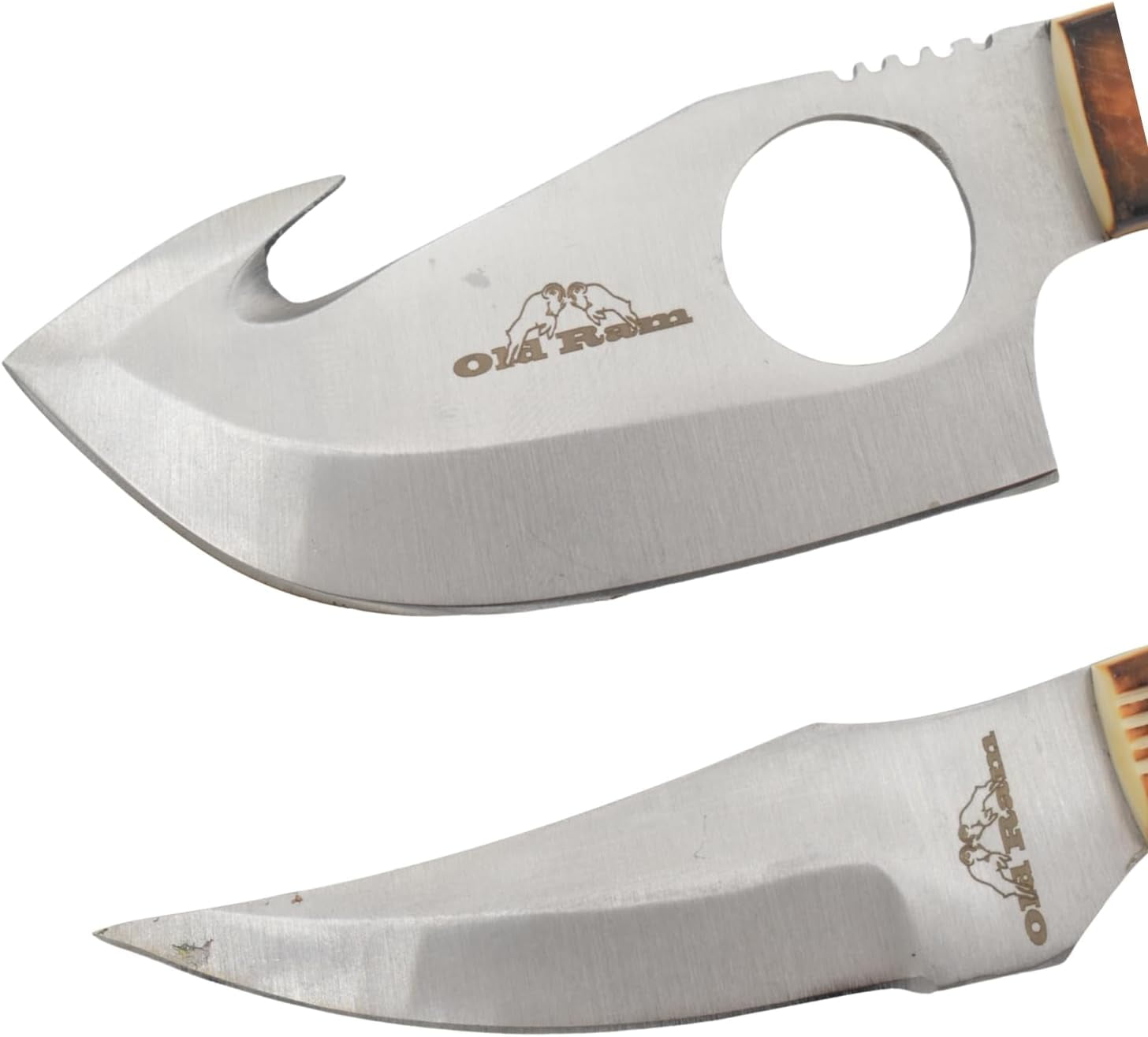 Old Ram Handmade 2-Piece Camping Hunting Skinner Knife Set, Pink Bone Handle, Stainless Steel Blades with Sheath