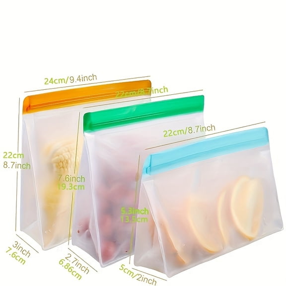3PCS Reusable Silicone Food Storage Bag, Leak Proof And Reusable Freezer Bag, Travel/home Storage Bag -1 Reusable Gallon Bag/1 Reusable Sandwich Bag/1 Reusable Snack Bag (excluding Bisphenol A)