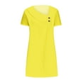 thumbnail image 3 of USSUMA Womens Summer Dresses Womens Dresses Short Sleeve Crew Neck Casual Solid Color Mid-Calf Dress Vintage Skirts Loose Dresses Work My Order Yellow Dress Size-L, 3 of 4