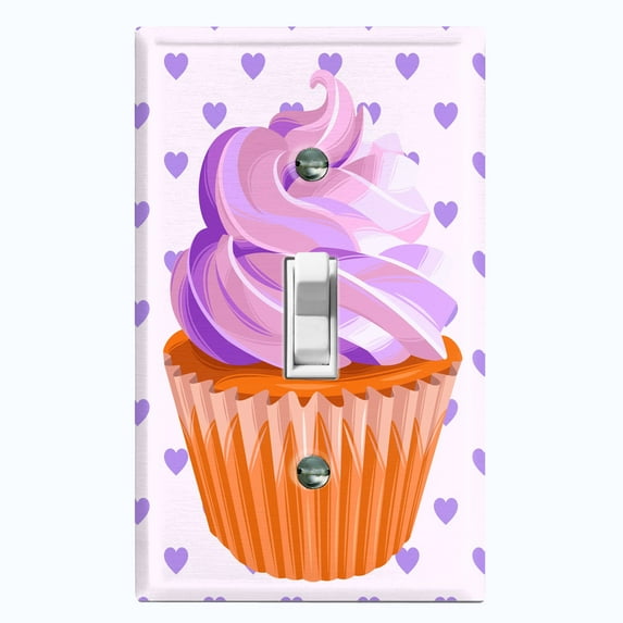 Metal Light Switch Plate Cover Pastel Purple Cupcake Heart Wallpaper CAK035
