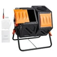 thumbnail image 6 of KFFKFF Composting Container, 37-Gallon Double Chamber Rotating Composter, Large Capacity Dual Spin Chambers with 2 Slide Doors and Metal Structure, BPA-Free Composting Barrel for Garden,Exterior, 6 of 9