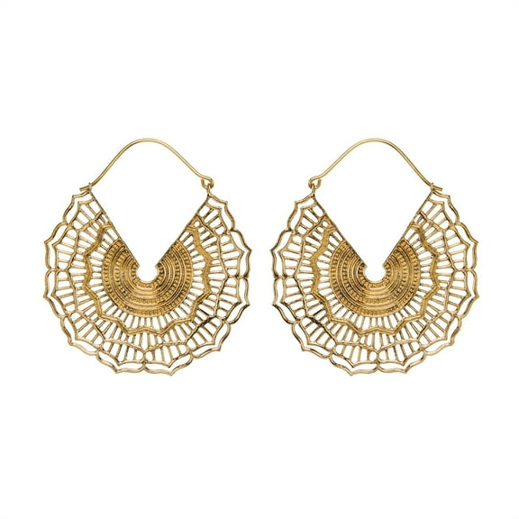 81stgeneration Women's Gold Tone Brass 50 mm Large Aztec Egyptian Tribal Mandala Hoop Earrings