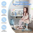 thumbnail image 5 of Fompes Kids Study Desk and Chair Set Children School Study Drawing Desk Chair Height Adjustable Kids Table Desk and Chair Set with with Large Writing Board Bookshelf and Book Bucket - Blue, 5 of 14