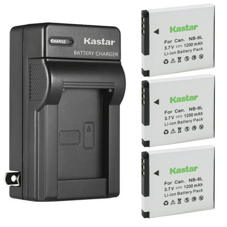 Kastar 3-Pack Battery and AC Wall Charger Replacement for Canon NB-8L NB8L NB-8LH NB8LH Battery Canon CB-2LA CB-2LAE Charger Canon PowerShot A2200 PowerShot A3000 IS PowerShot A3100 IS Cameras
