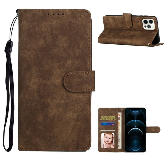 Allytech for iPhone 12 Pro Max 6.7 inch Case, Wallet Flip Protective Case with Card Slots Holder Stand Wrist Strap Magnetic Closure PU Leather Case for iPhone 12 Pro Max 2021, Brown