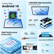 TECLAST P30T Android 16 Tablet 10.1 inch 120Hz Tablet with Keyboard+Mouse+Case, 10 Accessories Set, 16GB RAM+128GB ROM (1TB TF), T610 Octa-core CPU, 5G Wi-Fi/Widevine L1/GPS/6000mAh/BT5.0/GMS/OTG