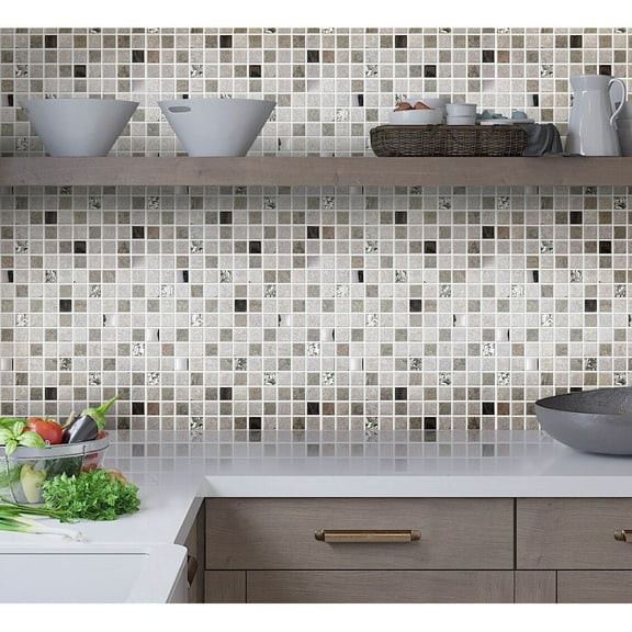 Apollo Tile 5 pack Gray And Silver 12-in x 12-in Polished Glass and Metal Mosaic Wall Tile (5.00 sq ft/case)