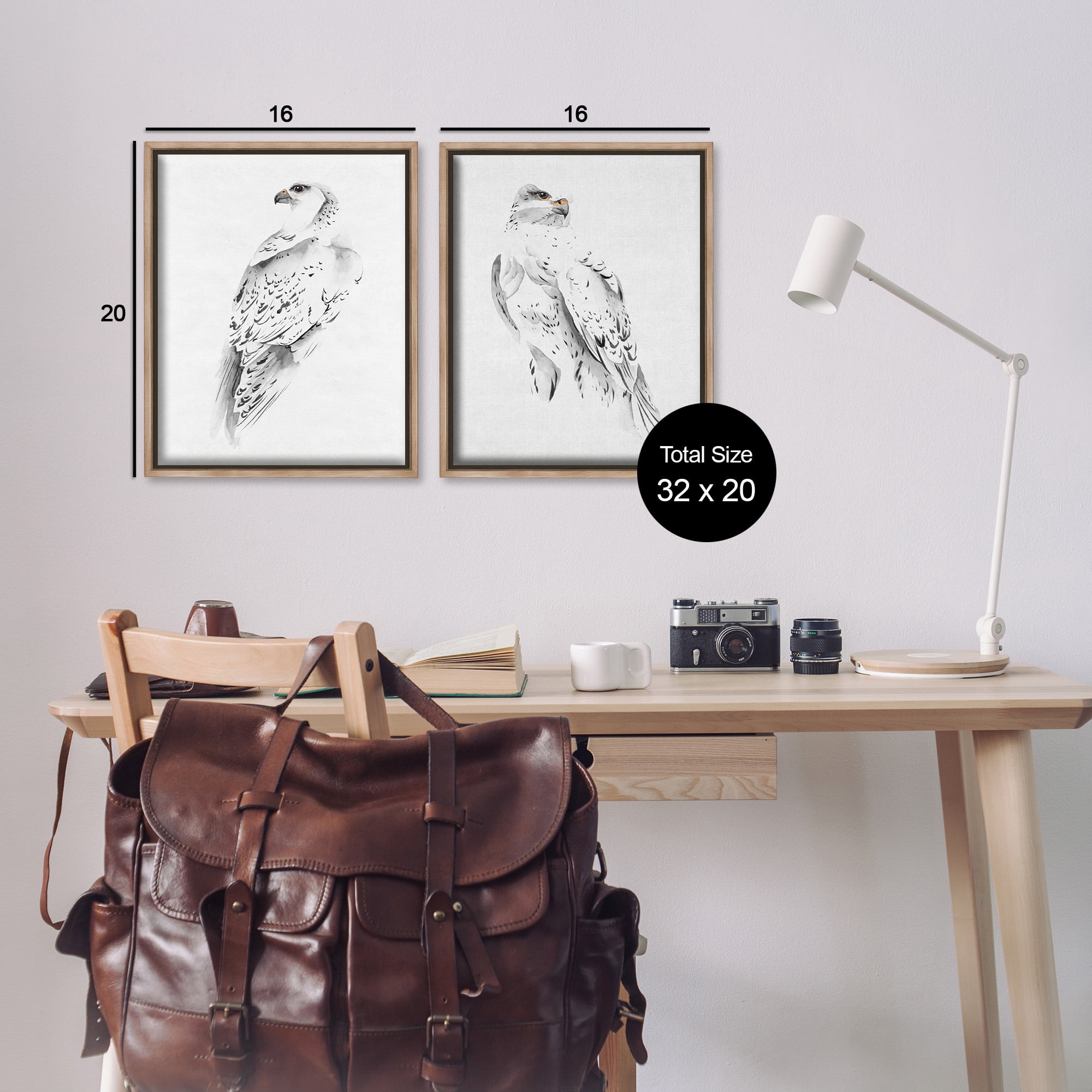Stupell Industries White Hawk Winter Birds Animals & Insects Painting Brown Floater Framed Canvas Art Print Wall Art, 17 x 21, Set of 2