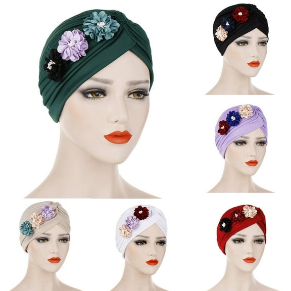 Womens Floral Pattern Turban with Ruffle Detail Soft Stretch Headwrap for Daily Fashion