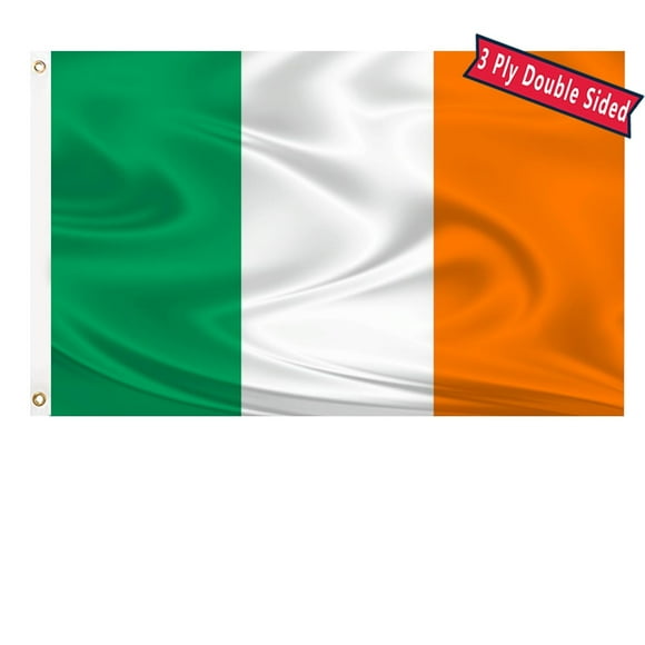 TRAHOO-Irish Ireland Flag 3x5 Double Sided Flag of Ireland Outdoor Polyester Fiber Bright Color with Durable Canvas Header and 2 Non Fading Brass Grommets Irish Decor Itish Flag