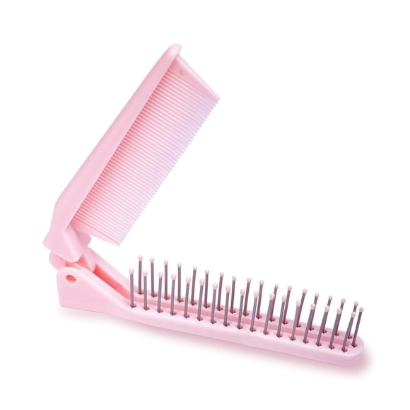 RHOS Mini cepillo de pelo portátil de viaje – Peine desenredante compacto plegable de doble cabeza para bolsos – Tamaño de bolsillo para mujeres y niñas (rosa)