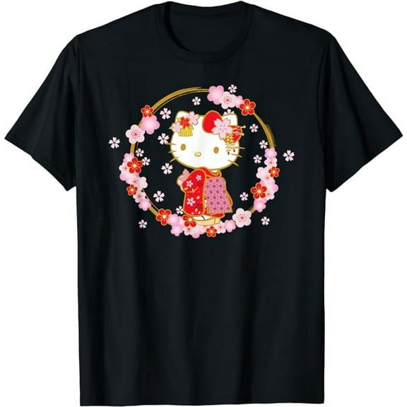 Hello Kitty Sakura Spring T-Shirt For Men Women Boy Girl, Black Color, Size S