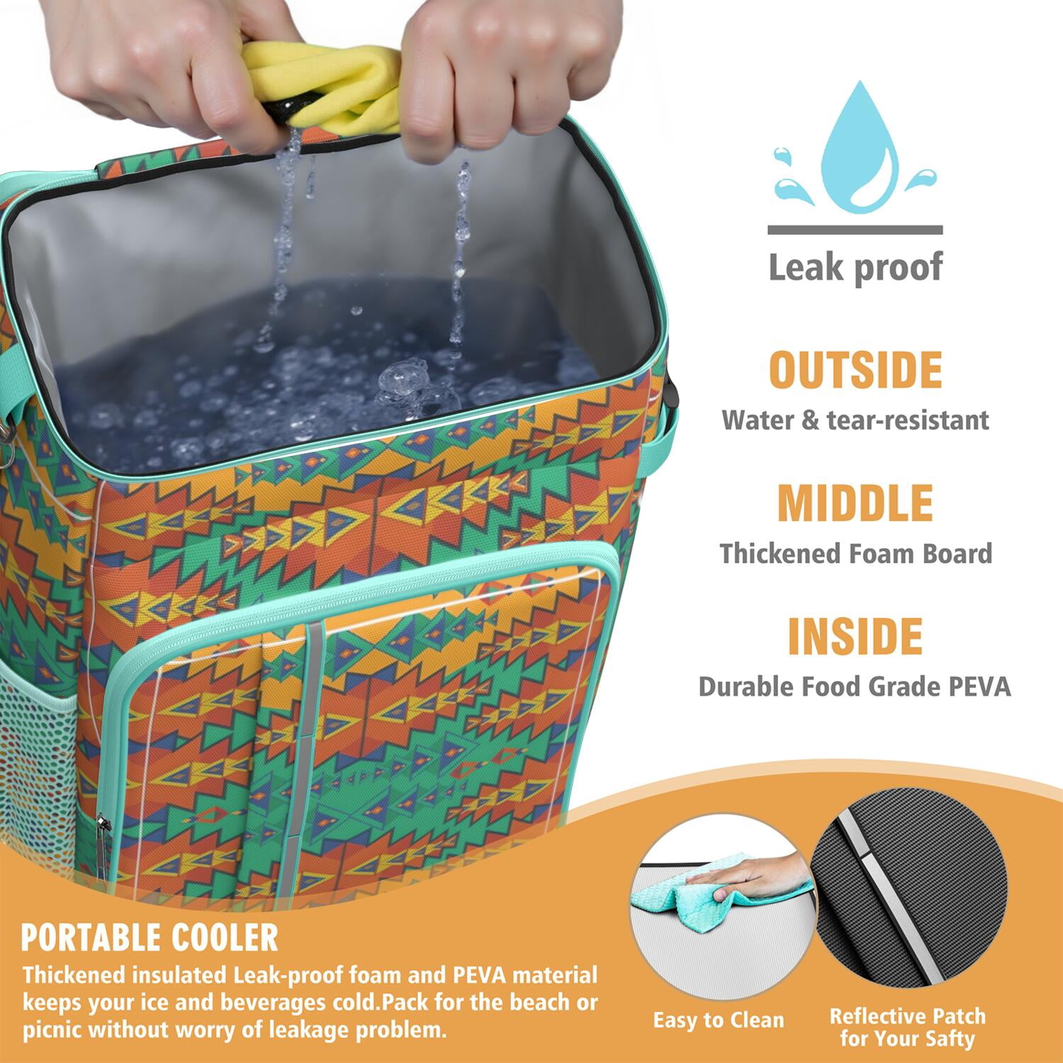 Travel Cooler Bag - Boho Bohemia Pioneer Flower Geometric Line Art Camping Beer Cooler Backpack with Bottle Opener- Waterproof Insulated Picnic Backpacks - Cooler Bag for Beach
