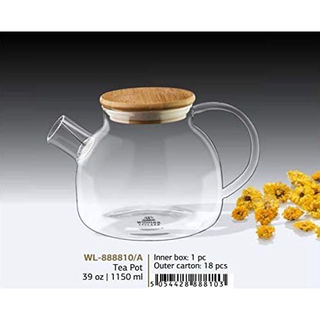 Wilmax WL-888810/A 32-Ounce Thermo Glass Tea Pot with Bamboo Lid and Removable Stainless Steel Spring Infuser
