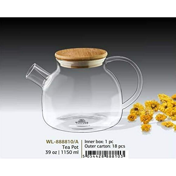 Wilmax WL-888810/A 32-Ounce Thermo Glass Tea Pot with Bamboo Lid and Removable Stainless Steel Spring Infuser