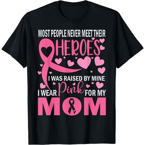 I Wear Pink For My Mom Breast Cancer Awareness Kids Support T-Shirt Black Large