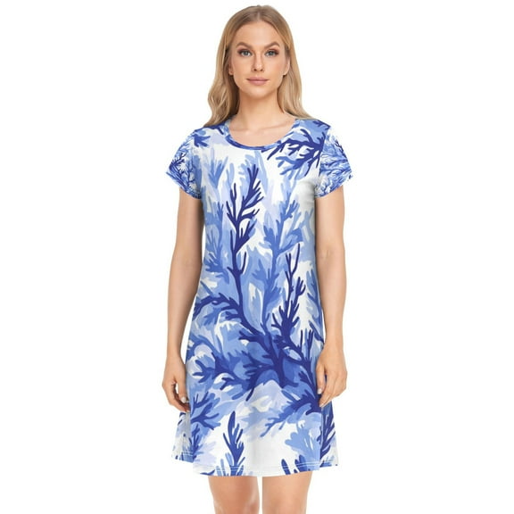 Women's Sleepshirts Blue Pine Boughs Nightgowns Sleep for Women Soft House Dresses Night Gown for Ladies