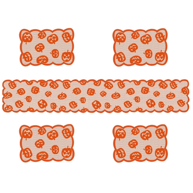 Camino de mesa de encaje con cabeza de calabaza de Halloween, decoración de mesa de fiesta naranja Wmkox8yii HFSH4917