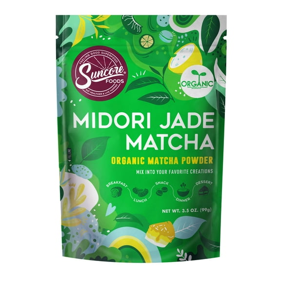 Suncore Foods Organic Gluten-Free Midori Jade Matcha Powder, 3.5oz, Green Food Coloring Powder