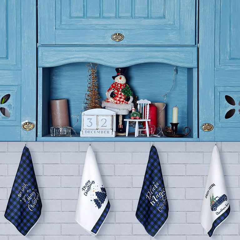 JOOCAR Christmas Kitchen Towel, Black and White Buffalo Plaid