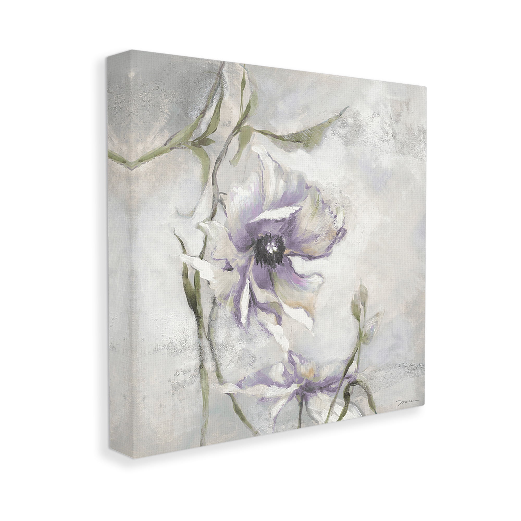 Stupell Industries Grey & Purple Flower Botanical & Floral Painting Gallery Wrapped Canvas Art Print Wall Art, 30 x 30