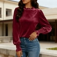 thumbnail image 4 of Zedker Fashion Soft Velvet Round Neck Casual Long Sleeve Shirts for Women Comfy Loose Thermal Pullover Tops for Fall and Winter,Wine,XXXXL, 4 of 9