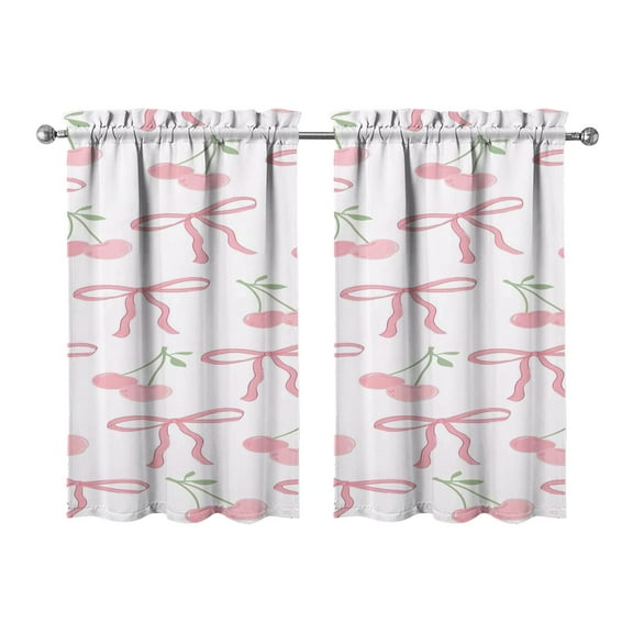 Vintage Pink Bow Tier Kitchen Curtains for Bathroom Living Rod Pocket Window Drapes 28"x39" 2 Panels Window Treatment Tiers