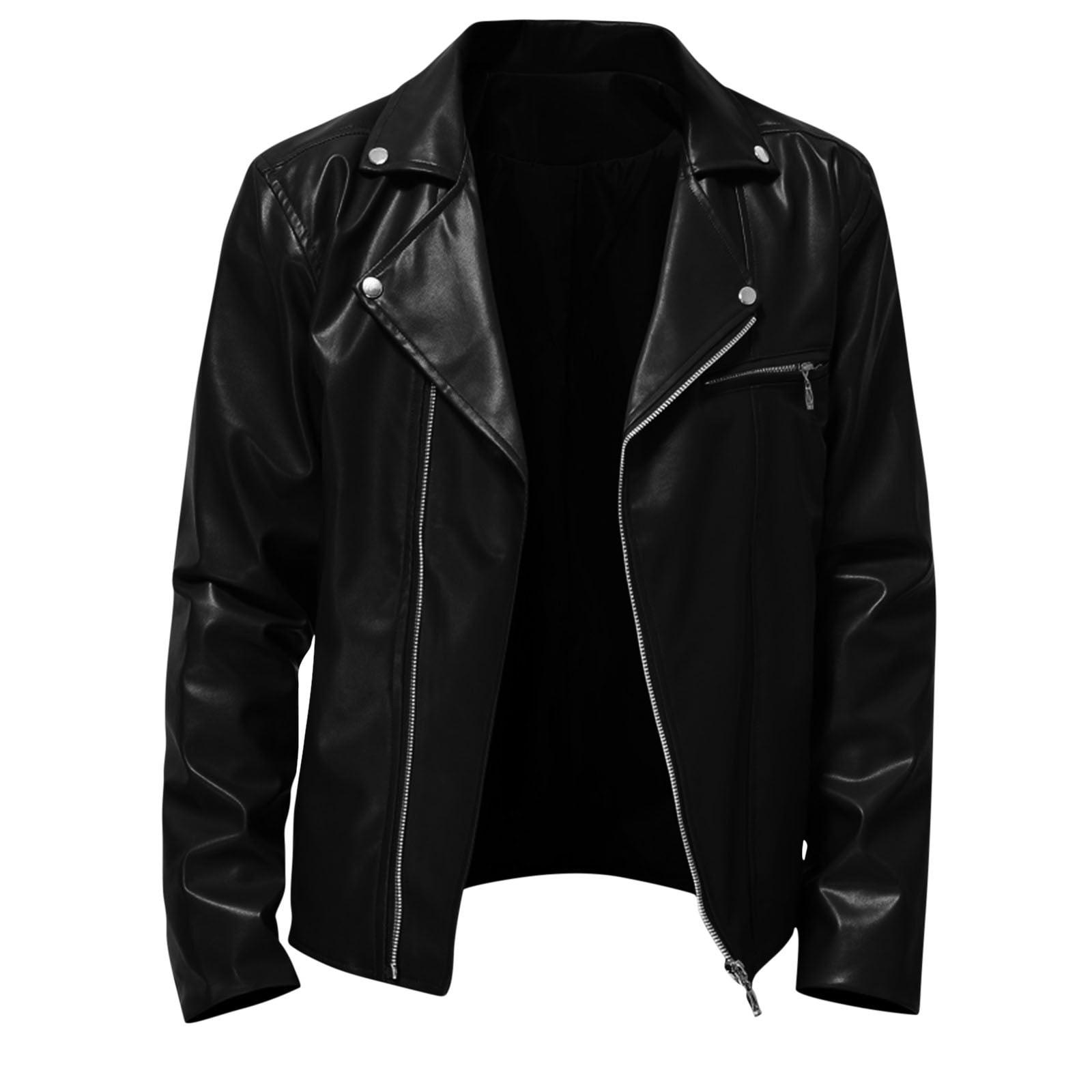 Arnsht (S-5XL) Plus Size Women's Faux Leather Jacket Long Sleeve Zipper Coat Vintage Biker Motorcycle Jackets Faux Leather Outwear Black XXXXXL