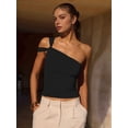 thumbnail image 4 of Women's One Shoulder Asymmetric Strapless Tube Fitted Y2k Tank Going Out Outfit Top Black M, 4 of 9