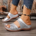 thumbnail image 3 of Pandaie Women's Orthopedic Wedge Sandals Rhinestones Platform Casual Slip on Slides Glitter Comfortable Walking Slippers Summer Shoes Silver Size 8.5, 3 of 9