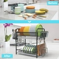 thumbnail image 3 of Fuleadture 2 Tier Dish Drying Rack with Drainboard, Black, 3 of 7