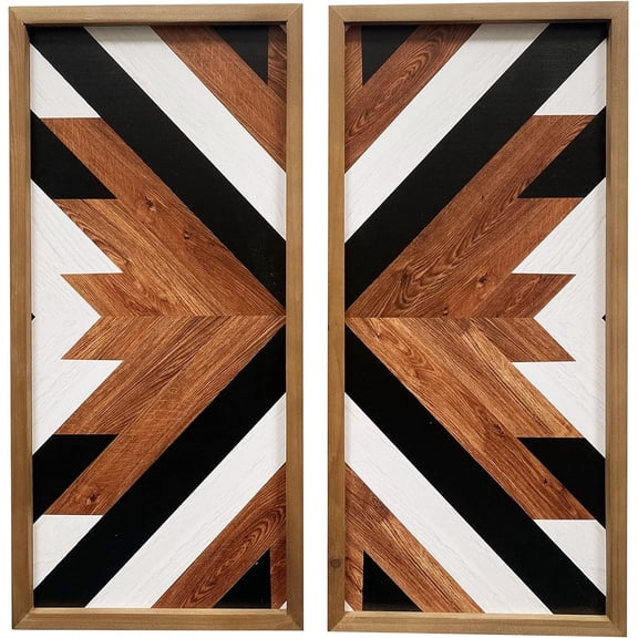 2 Pcs Aztec Wall Decor With Wood Framed, 20.9x9.8 Inch Wooden Western Wall Art, Southwestern Boho Bathroom Bedroom Living Room Rustic Home Decoration