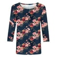 thumbnail image 4 of CYMMPU Fall Fashion Shirts 3/4 Sleeve Blouses for Women Dressy Casual Round Neck T-Shirts Loose Fit Spring Tops Flower Pattern Lightweight Basic T-Shirts Multicolor M, 4 of 5