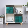 thumbnail image 3 of Collapsible Oxford Fabric Storage Cubes with Handles, Large Mid Foldable Oxford Cloth Bins Set of 2/6, Closet Organizers for Shelves Clothes Home Kitchen Toy - Blue Green Square Ceramic Pattern, 3 of 7