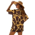 thumbnail image 2 of Xoenoiee Brown Giraffe Print Women's Plus Size 2 Piece Outfits Summer Beach Vacation Sets Half Sleeve Kimono Cardigan and High Waist Shorts, M, 2 of 7
