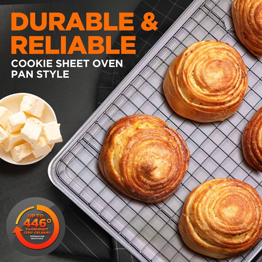NutriChef Non-Stick Baking Sheets, Cookie Pan Aluminum Bakeware with Cooling Rack
