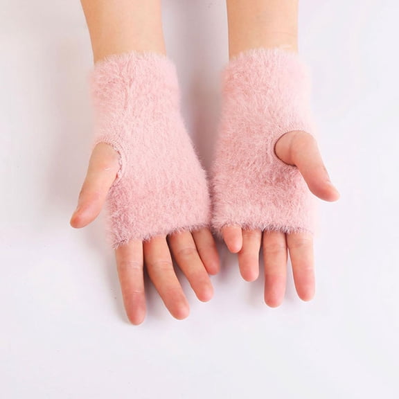 LIBRCLO Womens Solid Plush Color Warm Half Finger Gloves Mens and Womens Fingerless Gloves Finger Gloves