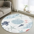 thumbnail image 2 of Blue Red Coastal Nautical Round Area Rug 3 FT, Small Kitchen Bathroom Mat, Beach Sea Turtle Ocean Coral Starfish Washable Indoor Outdoor Throw Runner Carpet Doormat for Table Shower Sofa Entryway, 2 of 9
