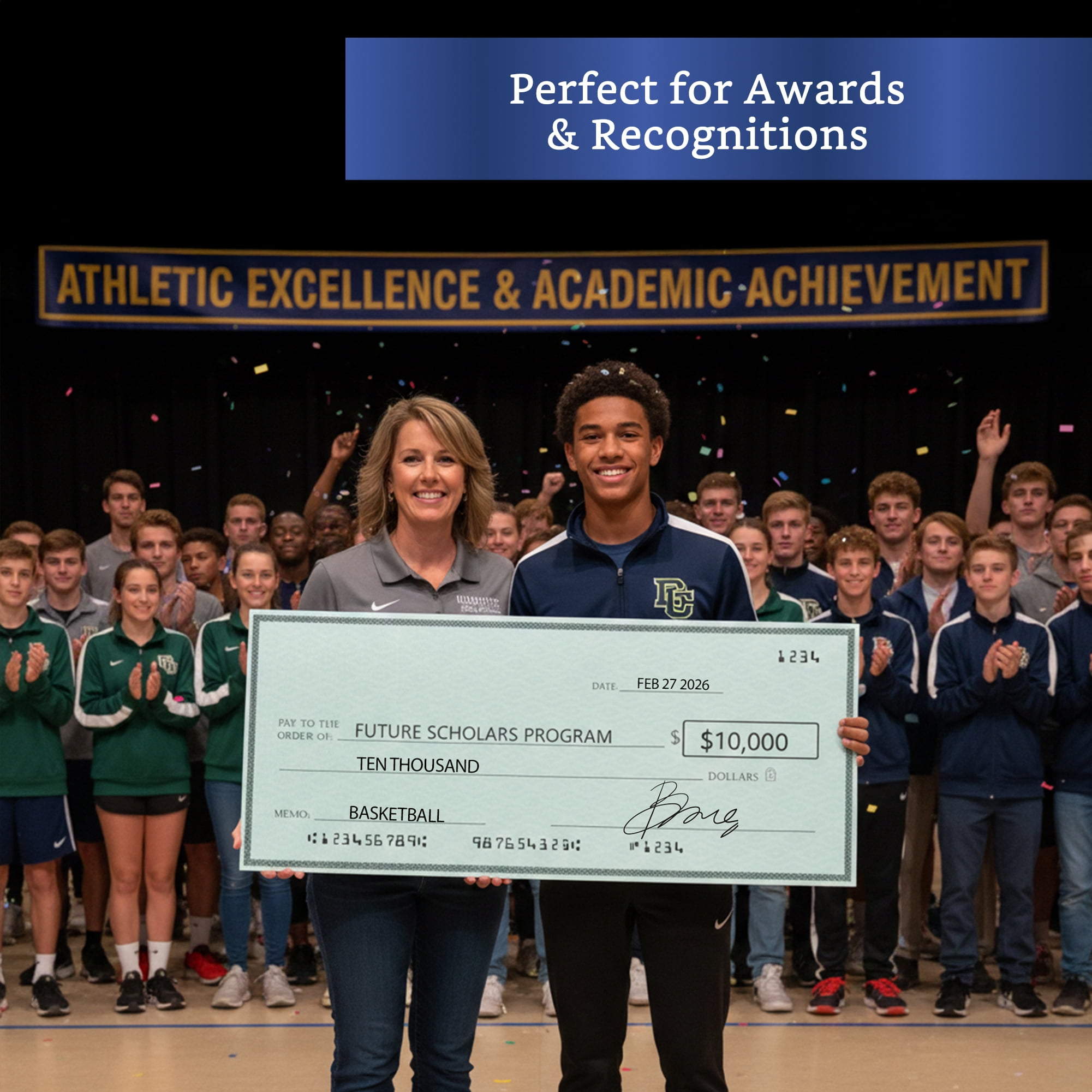 Giant Check (Plastic Cardboard 32 x 13.5 inches) - Big Checks for Presentations, Awards, Donations, Ceremonies and Events