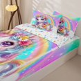 thumbnail image 3 of Metsweet Dreamy Floral Unicorn Zipper Twin Comforter Sets with Fitted Sheet and 2 Pillowcases, Gradient Rainbow Zipper Bedding Set,4-Piece, 3 of 6