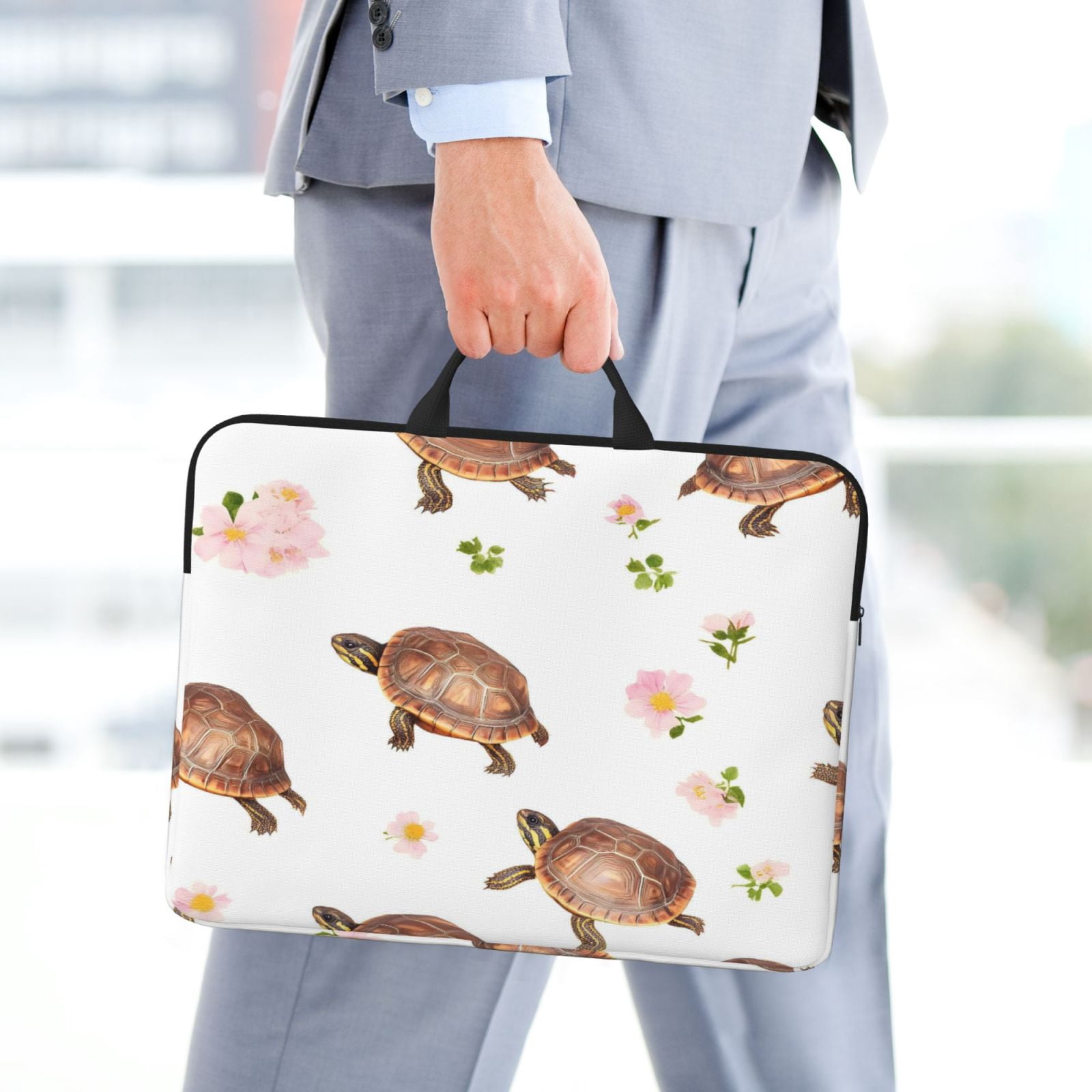 Laptop Sleeve Bag For Women Men 14inch Waterproof Durable Protective Computer Carrying Cover Handle Laptop Case Bag Pink-Colored Turtle Flower